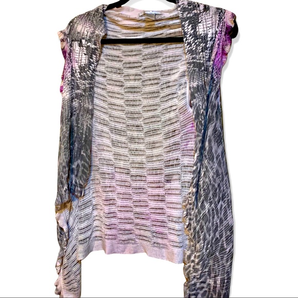 Alberto Makai gray and lilac purple open front long knit print vest size small - Picture 1 of 4